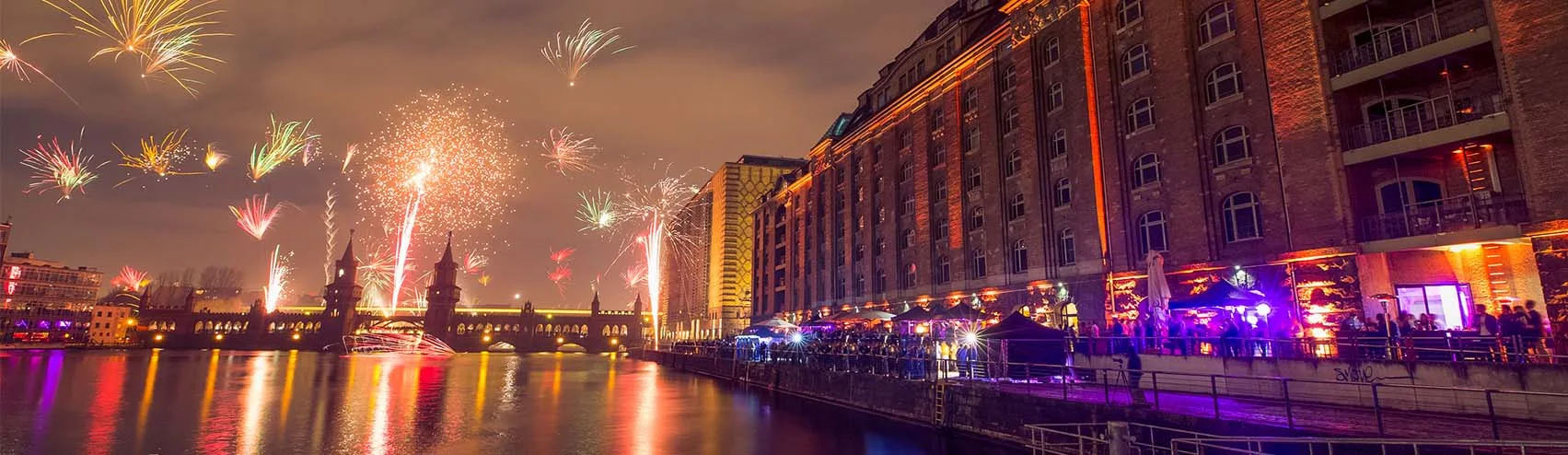 Fireworks over the Oberbaumbrücke on New Year's Eve
